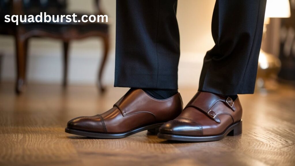 Chocolate Brown Double Monks With Black Suit Pants