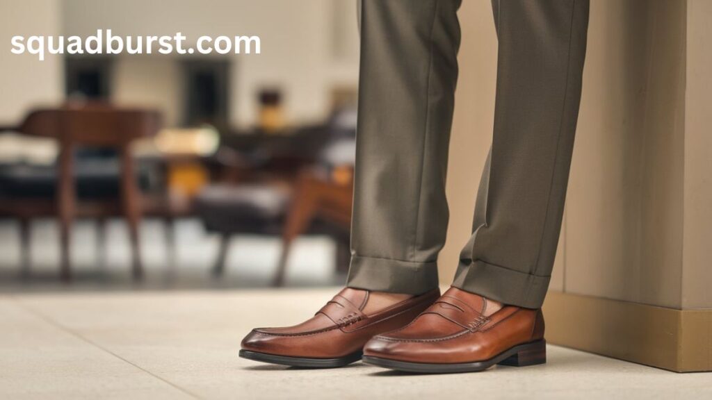 Cognac Leather Dress Loafers With Slim-Fit Chinos