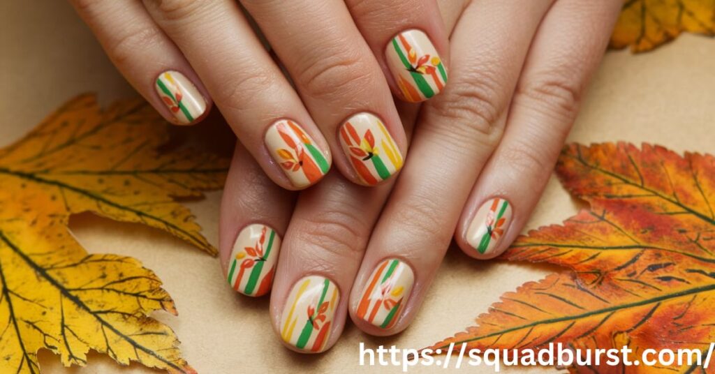 Long Nails with Abstract Fall Designs: fall nail ideas with leaves