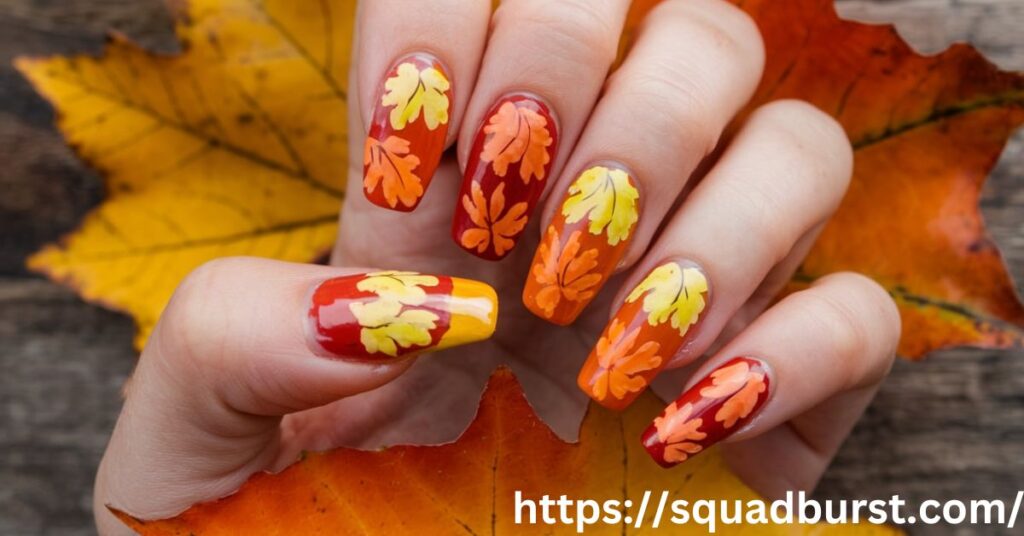 Posh Nude Nail Art with Black Leaves: fall nail ideas with leaves