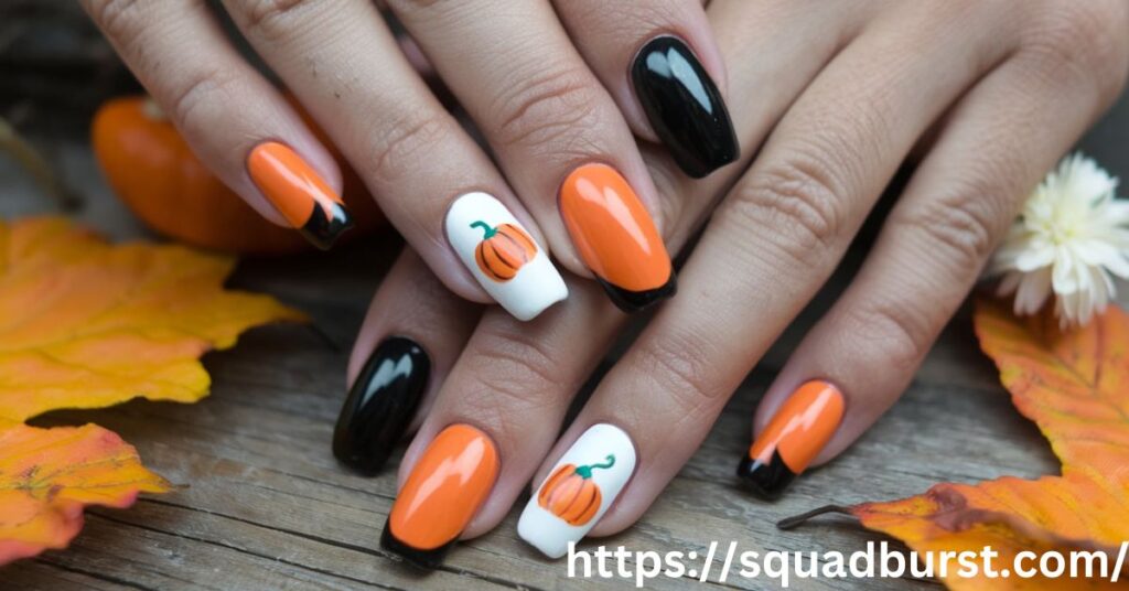 Autumn Colors with Leaf Motifs Nails: fall nail ideas with leaves