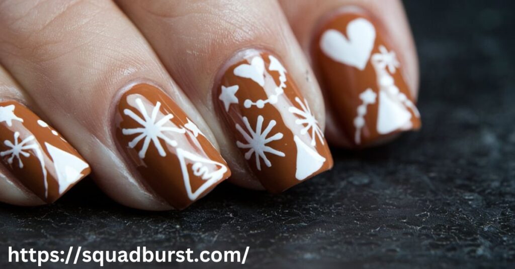 Festive Burnt Orange Nails with Abstract Accents