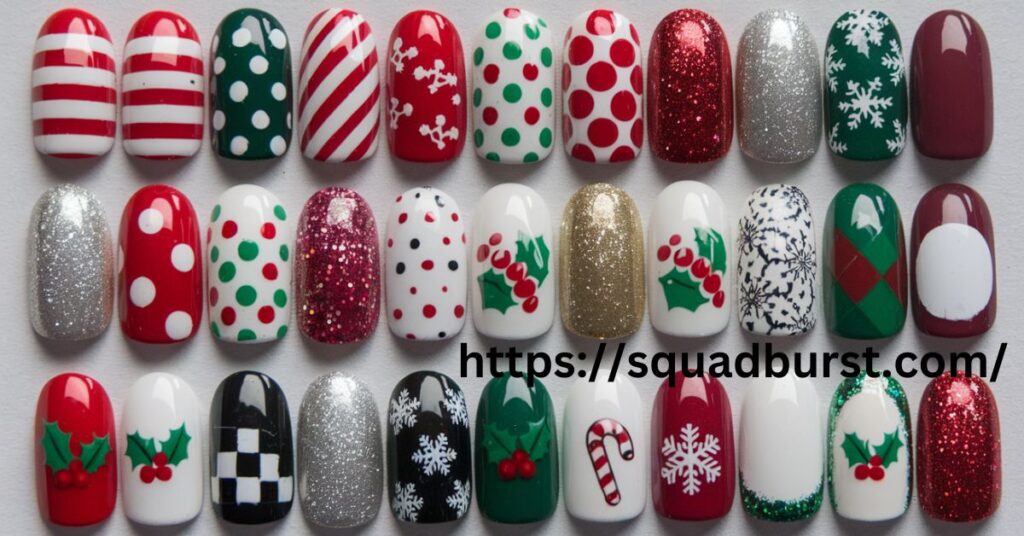 Gifts, Snowflakes, and Candy Canes Nail Art