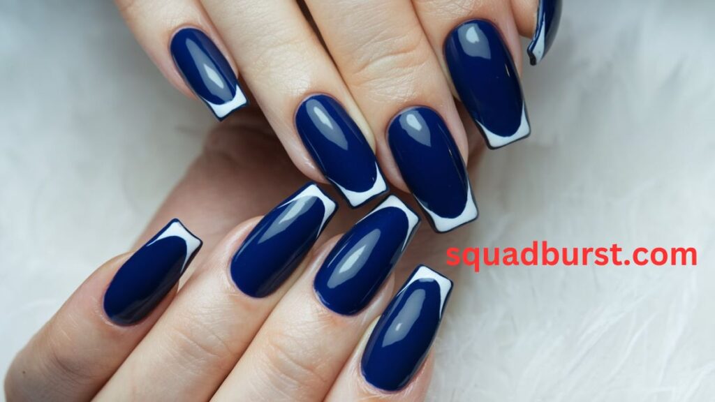 Inky blue French tip nails: Blue Fall Nail Designs