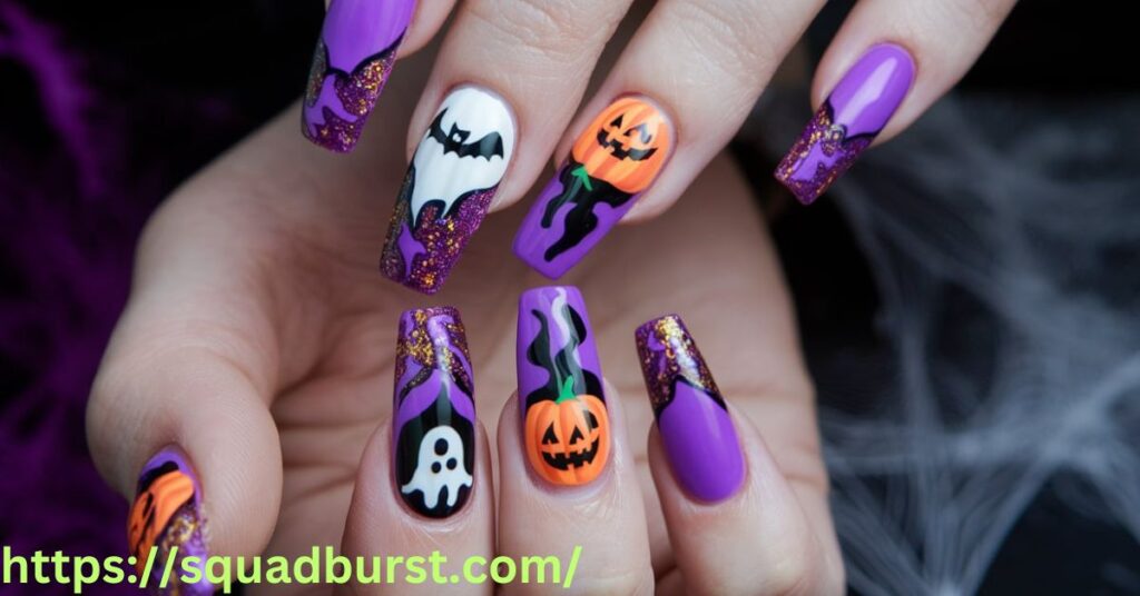 Long Purple Halloween Nail Styles: Bold and Beautiful