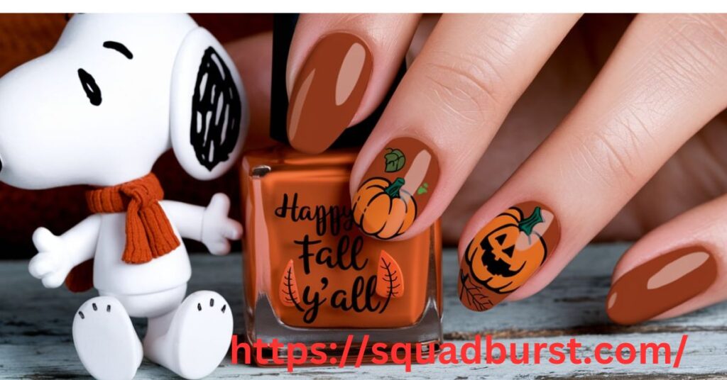 Burnt Orange Nails with Snoopy and Fall Themes