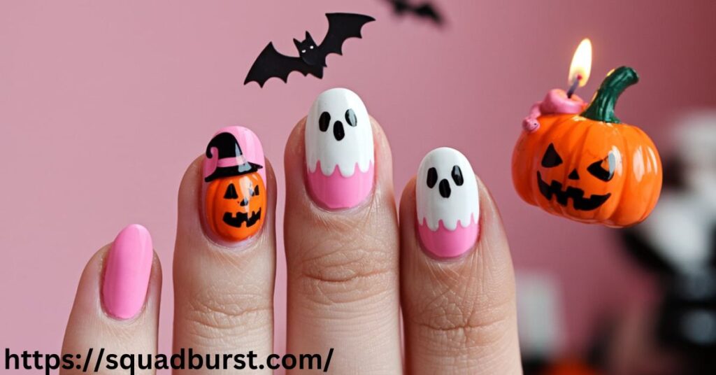 Pink Ghost Face Nail Art Designs