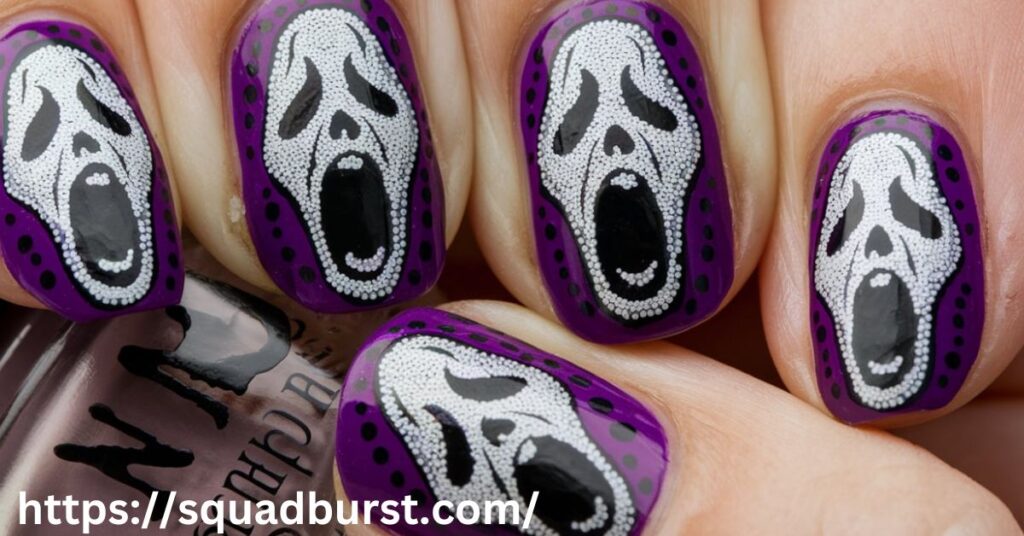 Purple Spooky Scream Nails: Horror Movie-Inspired Nail Art