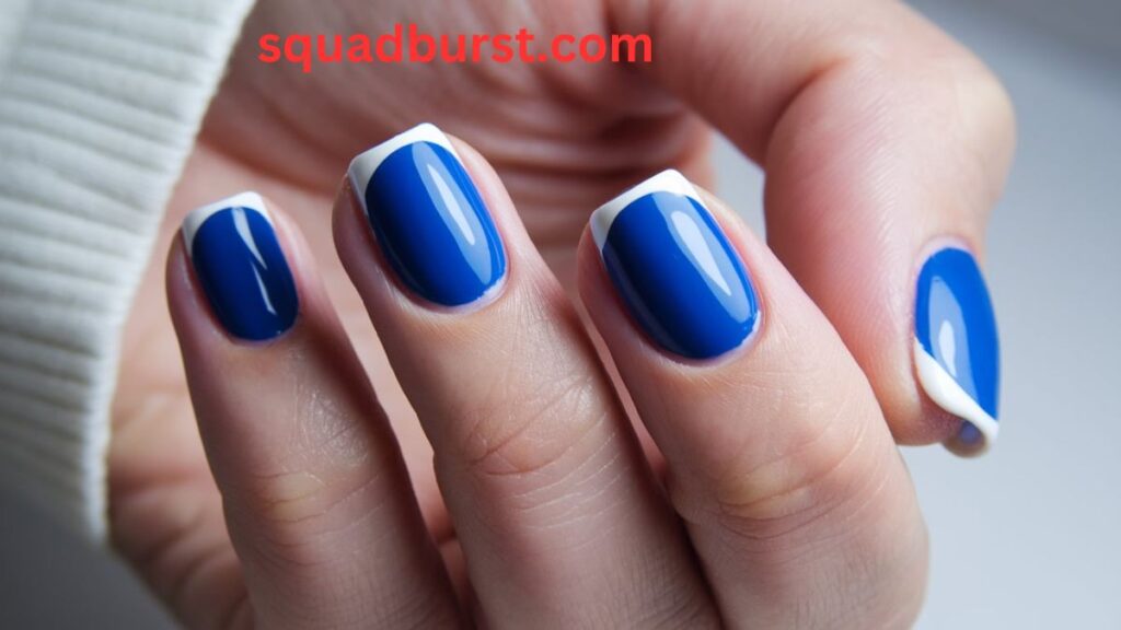 Reverse French cobalt blue nails: Blue Fall Nail Designs
