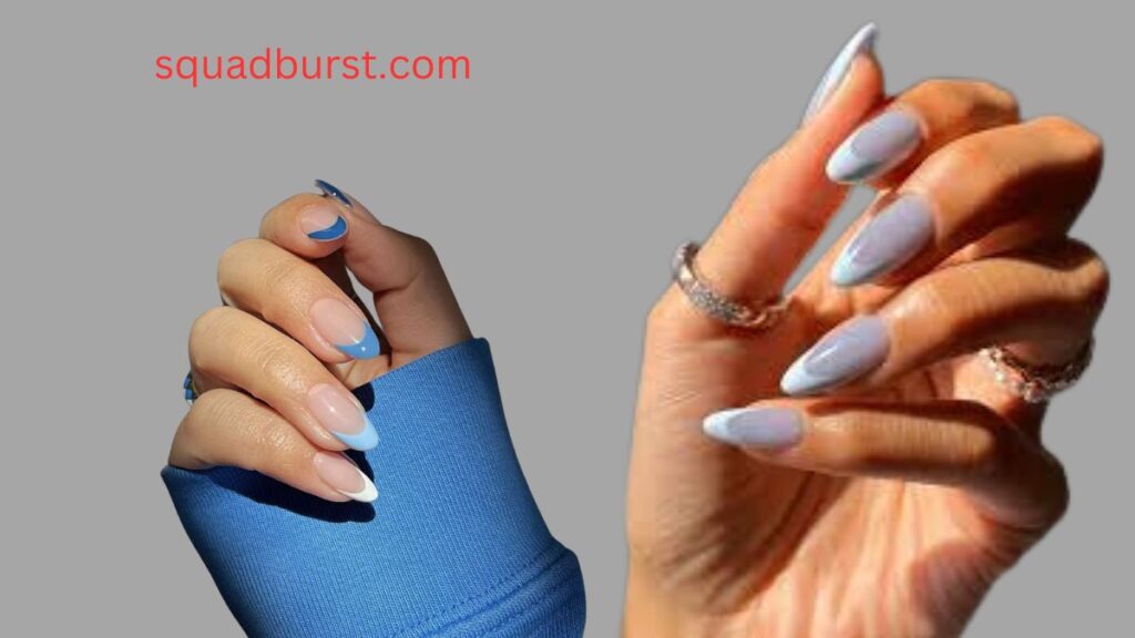 Skittle French tips in blue gradient: Blue Fall Nail Designs