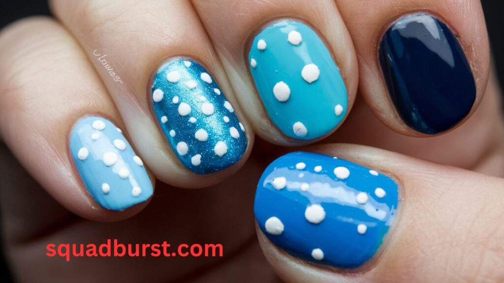 Skittle nails in different shades of blue: Blue Fall Nail Designs