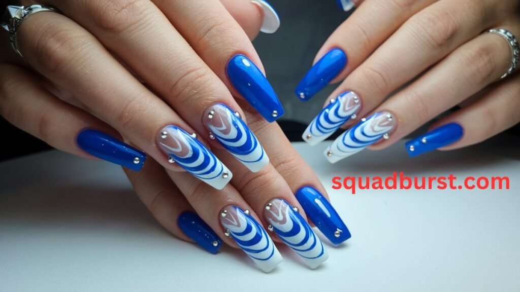 Swirly blue fall nails : Blue Fall Nail Designs