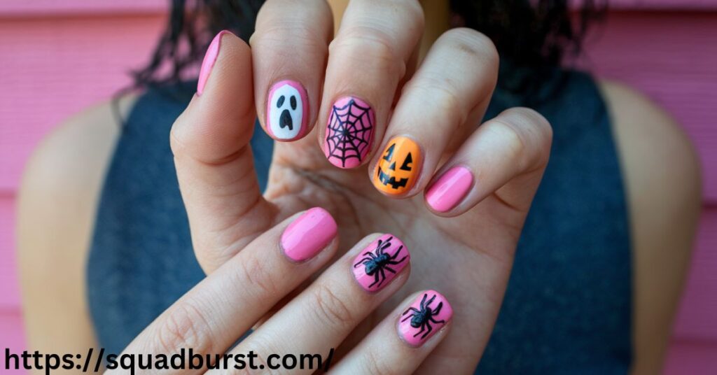 'The Scream', Pumpkin, and Spider Web Nails