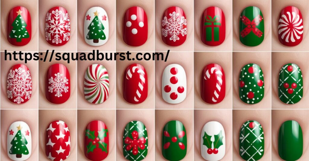 White Snowflakes Christmas Nail Designs Red Polish