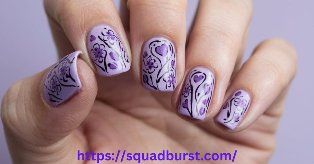 Purple Hand-Painted Nail Art: Intricate Designs for the Bold