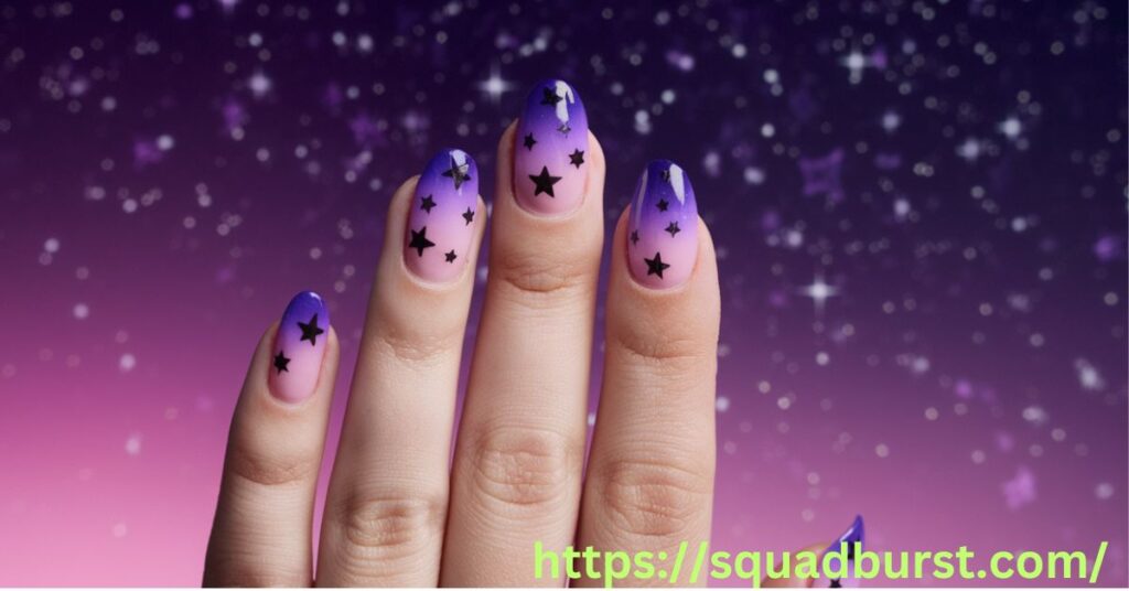 Celestial Manicure: Purple and Black Stars