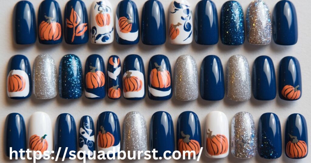 Zodiac Sign Nails with Blue Base: blue fall nail design