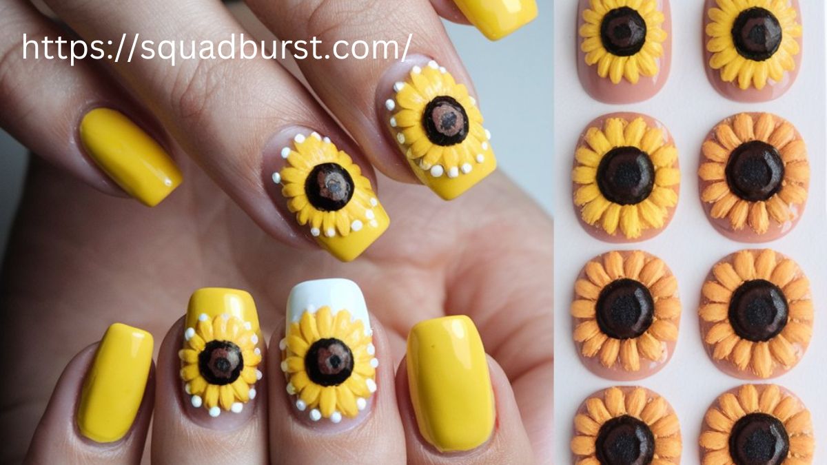 27 Yellow Nail Designs With Sunflowers for Stunning Nails