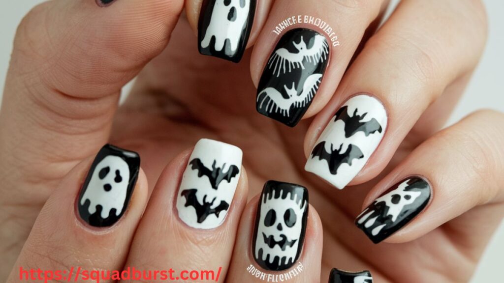 28 Hauntingly Beautiful Black and White Halloween Nail Designs