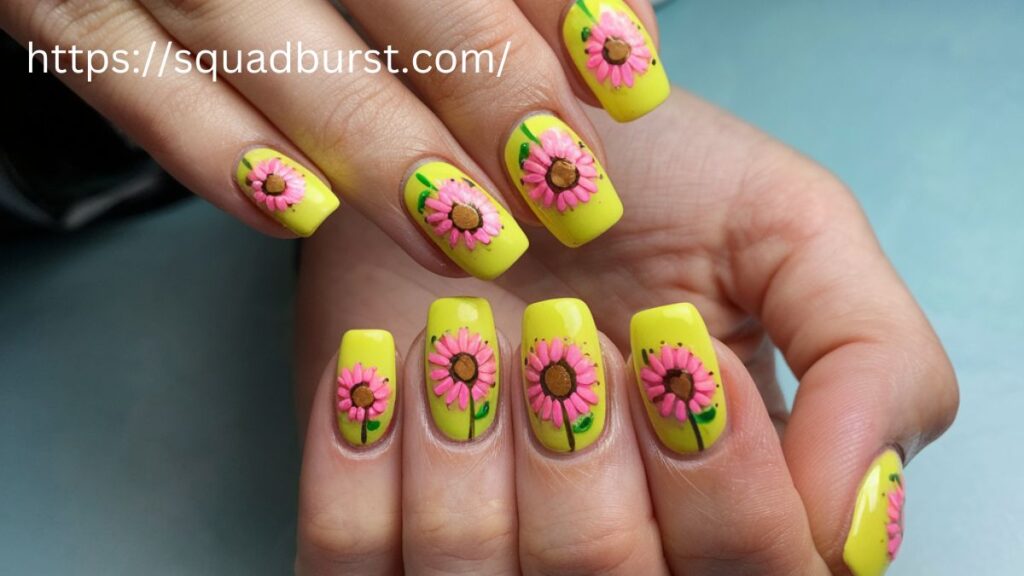 27 Yellow Nail Designs With Sunflowers for Stunning Nails