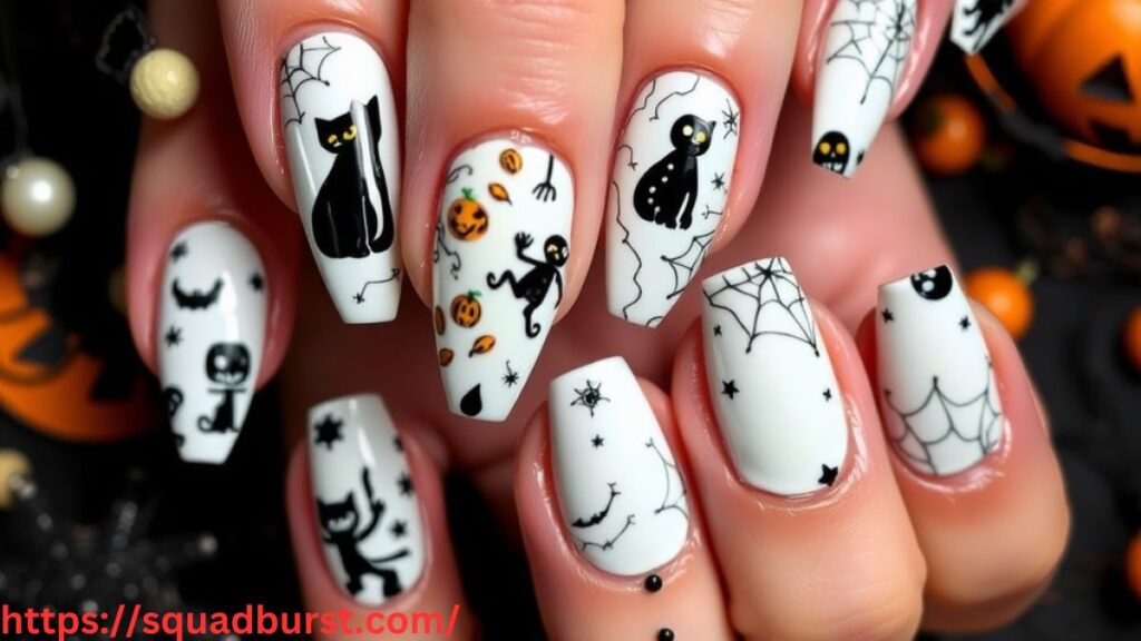 28 Hauntingly Beautiful Black and White Halloween Nail Designs