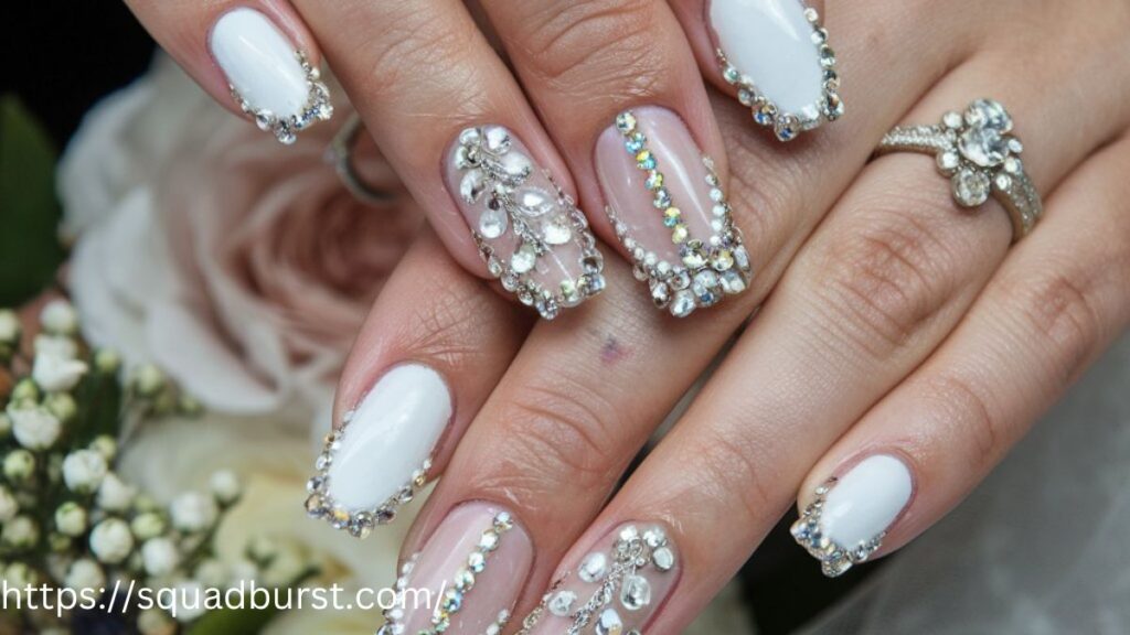 30 White Wedding Nail Designs to Sparkle on Your Big Day!