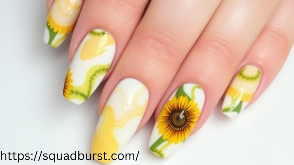 27 Yellow Nail Designs With Sunflowers for Stunning Nails