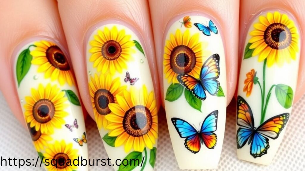 27 Yellow Nail Designs With Sunflowers for Stunning Nails