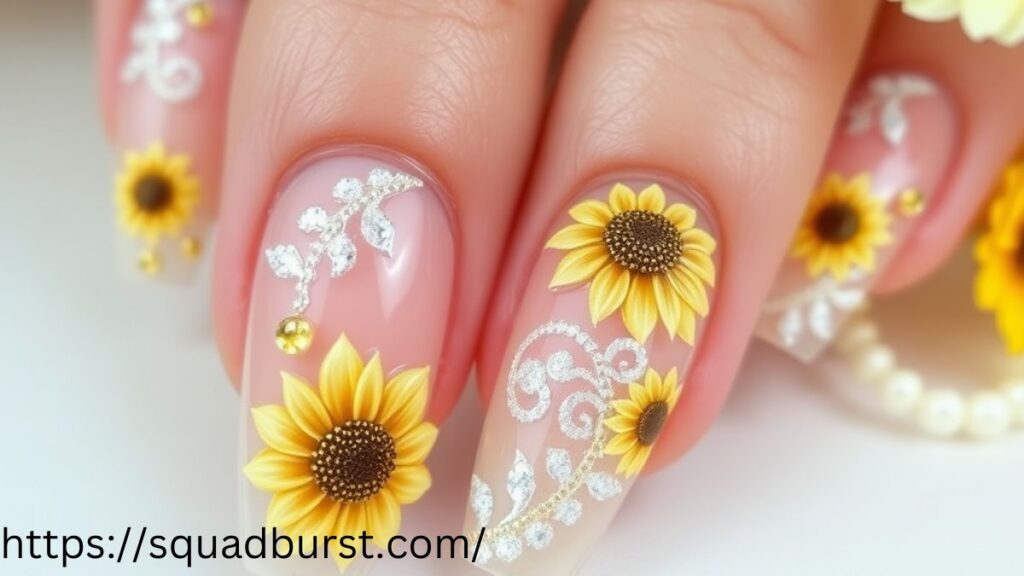 27 Yellow Nail Designs With Sunflowers for Stunning Nails