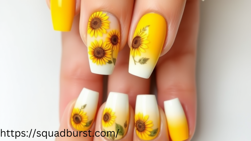 27 Yellow Nail Designs With Sunflowers for Stunning Nails