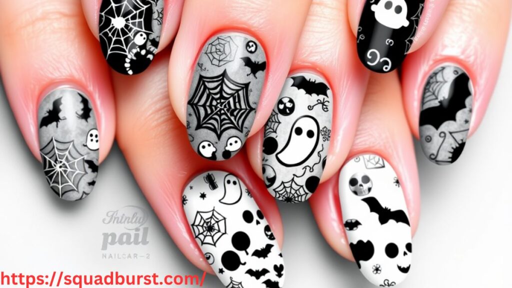 28 Hauntingly Beautiful Black and White Halloween Nail Designs