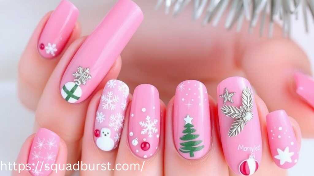 33 Lovely Pink Christmas Nail Designs to Rock This Holiday Season