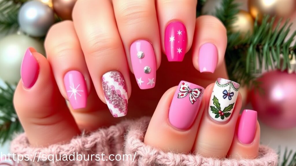 33 Lovely Pink Christmas Nail Designs to Rock This Holiday Season