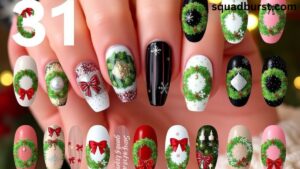 Welcoming the Season in Style: 31 Christmas Wreath Nail Designs!