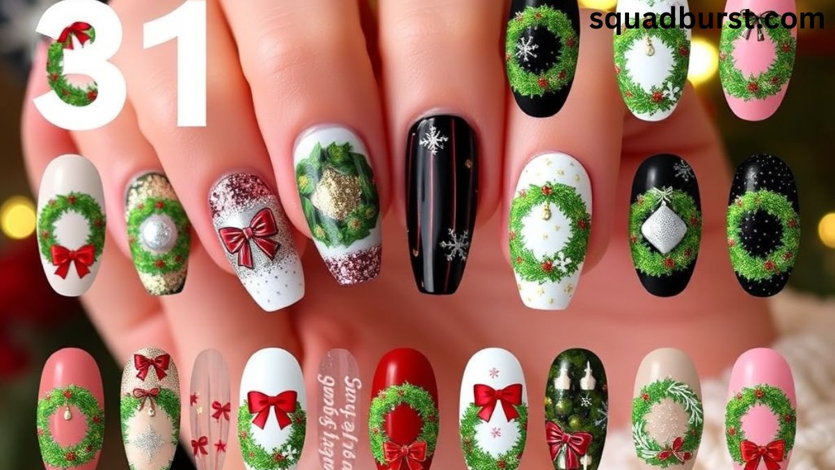 Welcoming the Season in Style: 31 Christmas Wreath Nail Designs!
