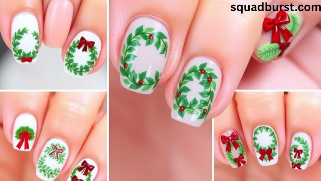 Welcoming the Season in Style: 31 Christmas Wreath Nail Designs!