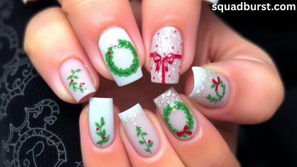 Welcoming the Season in Style: 31 Christmas Wreath Nail Designs!